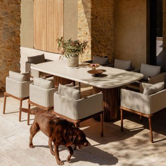 Sklum Set De Mesa Rectangular 230x110 Cm Sirvon Y 8 Sillas De Jard&iacute;n Con Reposabrazos En Madera De Acacia Olivia Sklum 230 X 110 Cm