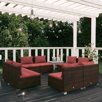 vidaXL Set Muebles De Jard&iacute;n 8 Piezas Y Cojines Rat&aacute;n Sint&eacute;tico Marr&oacute;n Vidaxl