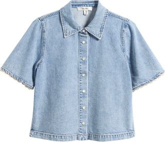 Frame Denim Denim Crochet Trim Button-Up Top in Lacewing at Nordstrom, Size X-Small