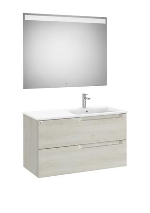 Roca Mueble Lavabo Derecha 1000mm Aleyda 2 Cajones + Espejo Blanco Madera