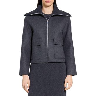 Theory Wool Blend Zip Jacket in New Charcoal Melange at Nordstrom Rack, Size Medium