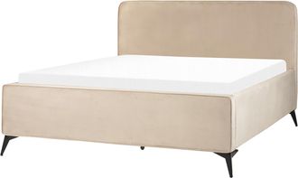 Beliani Cama De Terciopelo 160 X 200 Cl&aacute;sico Minimalista Cabecero Patas De Metal Negras Dormitorio Gris Pardo Valognes
