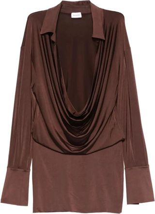 Andamane Draped Front Blouse - Dames - Blouses - Bruin - S - Overhemden