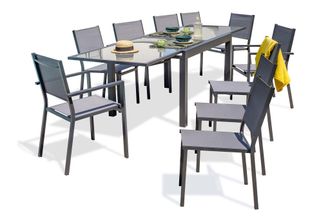 DCB Garden Tolede - Conjunto De Comedor 10 Plazas De Aluminio Tablero De Vidrio - Dcb Garden