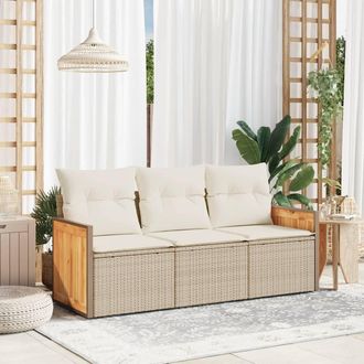vidaXL Juego De Sof&aacute;s De Jard&iacute;n Con Cojines Beige 3 Pzas Rat&aacute;n Pe Vidaxl