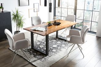 Salesfever Essgruppe »Stilvolle Tischgruppe« Set, 5 Stk. tlg. 5-teiliges Set: Tischplatte mit Baumkante, rostfreies Edelstahlgestell