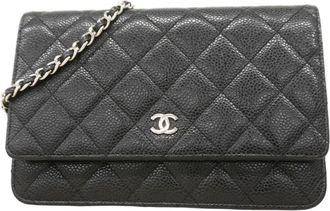 Chanel Black Grained Calfskin Chain/Shoulder Wallet (Pre-Owned)