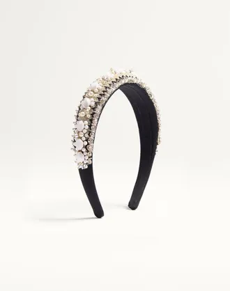 Valentino Garavani Valentino Headband In Wool And Silk With Embroidery Woman BLACK/WHITE/GOLD UNI