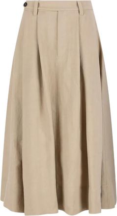 Brunello Cucinelli pleated midi skirt - women - Viscose/Linen/Flax - 42 - Neutrals