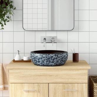 Berkfield Home Countertop Basin Black & Blue Round OE&para;41x14 cm Ceramic | Size: 41x14 cm