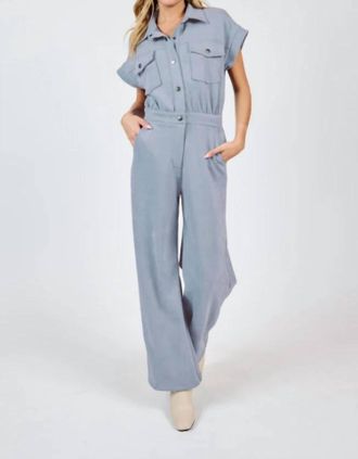 Sadie & Sage Align Faux Suede Utility Jumpsuit In Blue