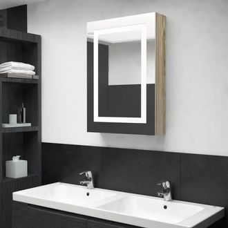 Berkfield Home LED Bathroom Mirror Cabinet Oak 50x13x70 cm in Brown | Size: 50 x 13 x 70 cm
