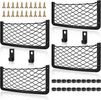 OEM Redes De Almacenamiento Para Coche - Redes Para Maletero - Organizador De Coche - Malla De Nailon El&aacute;stica - 4 Piezas - Negro