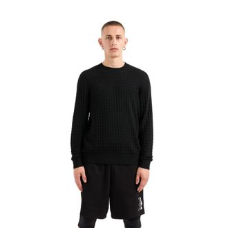 A|X Armani Exchange Checked Crewneck Jumper - male - Armani Exchange - Round-neck Knitwear - Black - XS - Knitwear