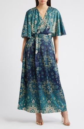 Ciebon Shreya Floral Wrap Dress in Navy Multi at Nordstrom Rack, Size X-Large