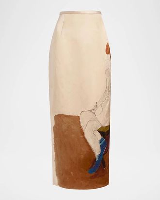 Khaite Winton Linen-Blend Midi Skirt