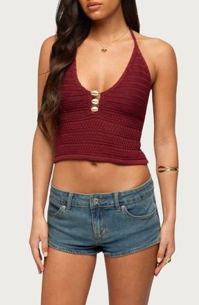 Edikted Backless Coastal Charm Neck Top in Maroon at Nordstrom, Size X-Small