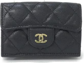 Chanel Black Bordeaux Grained Calfskin Wallet (Tri-Fold) (Pre-Owned)
