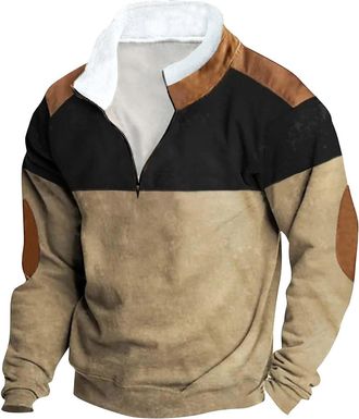 Generic Mens Quarter Zipper Sherpa Sweatshirts Fluffy Fleece Pullover Slim Fit Stand Collar Plus Size Tactical Jacket