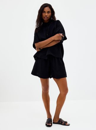 BOSS Womens Embroidered logo linen short