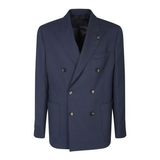 Lardini Kostuums, Heren, Blauw, L, Wol, Double-breasted Wool Blazer