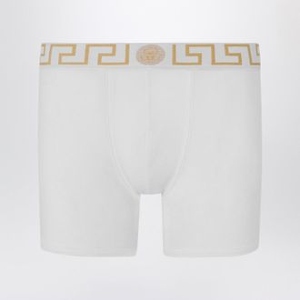 Versace White Fitted Boxers With Greca Waistband