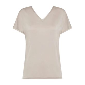 Roberto Ricci Design T-Shirts, female, Beige, Size: 2XS Cupro V-Neck Shirty