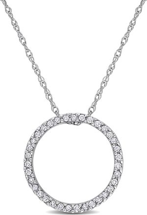 Amour 1/8 CT TW Diamond Circle Pendant with Chain In 10K White Gold