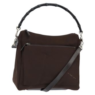 Gucci Vintage Bamboo Handle Bag Nylon Brown Nylon Handbag (Pre-Owned)