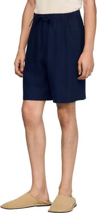 Sandro Elastic waist linen shorts in Navy Blue at Nordstrom, Size Xx-Large X 9