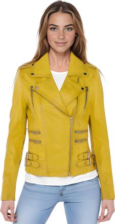 Infinity Leather Dames leren gele Brando bikerjack - Constantia