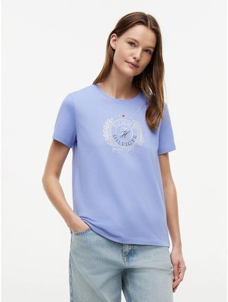 Tommy Hilfiger Womens Foiled Laurel Leaf Logo T-Shirt - Purple - XXL