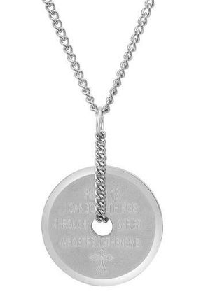 Steeltime Mens Stainless Steel Shield Pendant Necklace in Silver at Nordstrom Rack