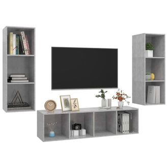 Berkfield Home Practical 3 Piece TV Cabinet Set Concrete Grey Engineered Wood