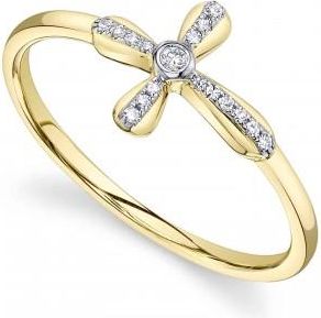 Allurez Diamond Sideway Cross Ring 14K Yellow Gold (0.06ct)