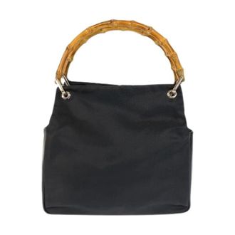 Gucci Pre-owned Bamboo Nylon Leather Tote Bag - Dames - Vintage Handtas - Zwart - ONE Size - Nylon - Vintage