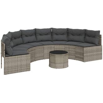 vidaXL Vidaxl - Sof&aacute; De Jard&iacute;n Semicircular Con Mesa Y Cojines Rat&aacute;n Pe Gris