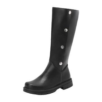 Generic Womens Leisure Knee High Boots Round Toe Low Square Heel With Button Closure And Convertible Two-Way Wear Design