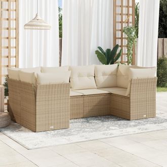 vidaXL Vidaxl - Juego De Sof&aacute;s Jard&iacute;n Con Cojines 6 Pzas Rat&aacute;n Sint&eacute;tico Beige