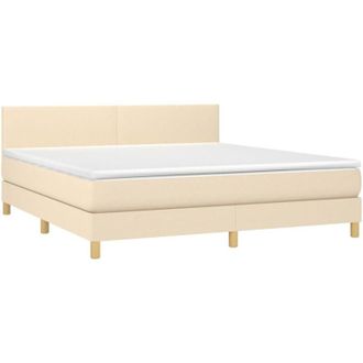 vidaXL Cama Box Spring Con Colch&oacute;n Y Led Tela Crema 160x200 Cm Vidaxl