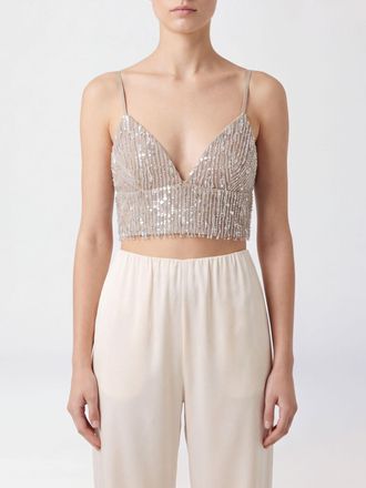 Ami Top cropped da sera slim fit con ricamo di perline e paillettes