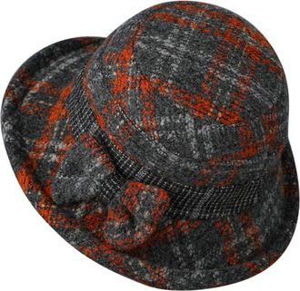 Generic Clearance Women Vintage Wool Blend Cloche Church Hat Bowler Derby Hat Cloche Bucket Winter Hat with Bow Knot Short Rolled Brim Fedora Hat Orange