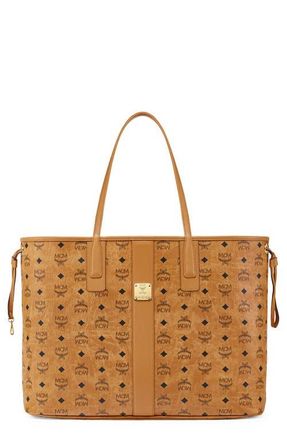 MCM Large Reversible Liz Shopper in Visetos in Cognac at Nordstrom