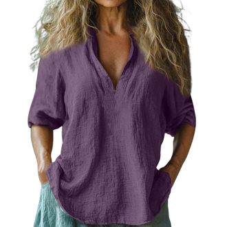 Generic My Orders Sales Ladies Linen Tops 3/4 Sleeve Plus Size Work Clothes Clearance Women Baggy Cotton Linen Tops Stylish Print Blouse for Womens Plus Size 