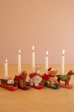 Kalalou Set Of Five Ceramic Christmas Dog Taper Candle Holders