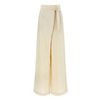 Brunello Cucinelli Sartorial Wrap Trousers - female - Brunello Cucinelli - Wide Trousers - Beige - S - Trousers