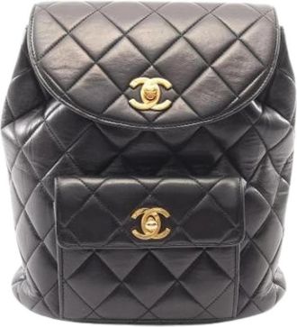 Chanel Pre-owned Vintage Rugzak - Dames - Vintage Rugzakken - Zwart - ONE Size - Leer - Vintage