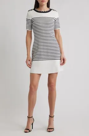 ZOE AND CLAIRE Stripe Stitch Epaulets Minidress in White at Nordstrom Rack, Size Large