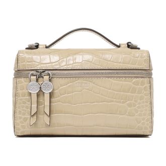 Tory Burch Tassen, Dames, Groen, ONE Size, Leer, Charlie Croc-Embossed East-West Vanity Case