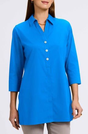 Foxcroft Pamela Stretch Button-Up Tunic in Cobalt Blue at Nordstrom, Size 4
